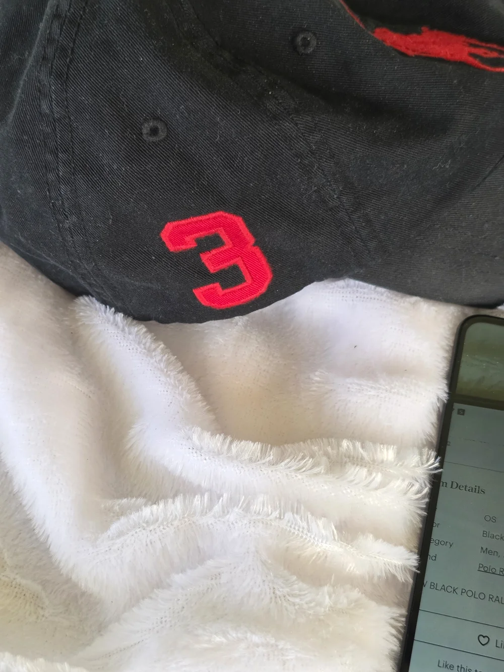 Polo by Ralph Lauren Black Cap with Red Pony & Number Embroidery